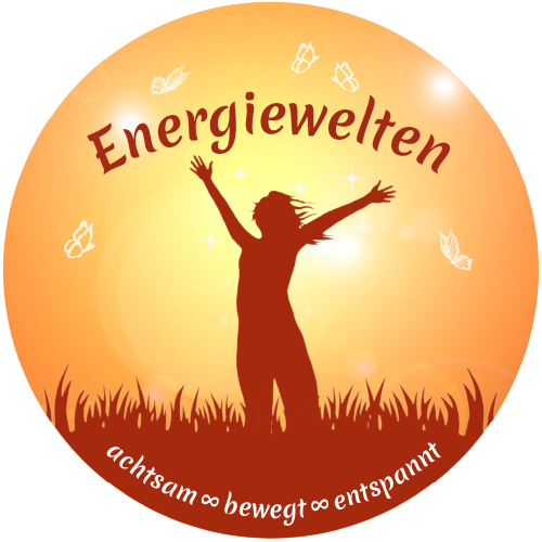 Logo von Energiewelten mit einer silhouettierten Person in einer dynamischen Pose vor einem orangefarbenen Hintergrund.